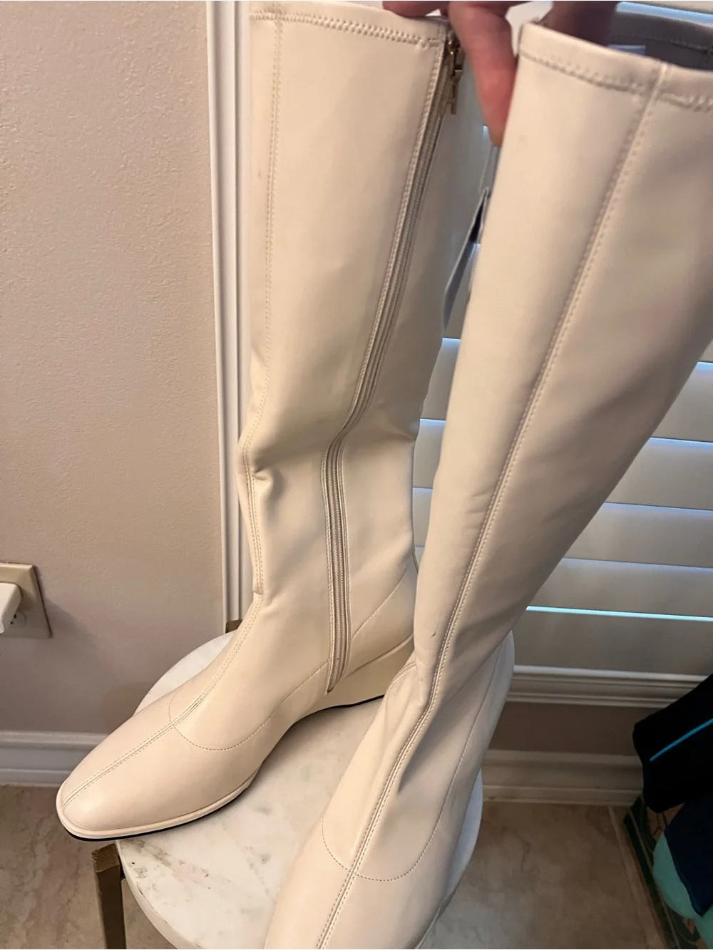 AEROSOLES Angela Wedge Cream Knee-High Wedge Boot